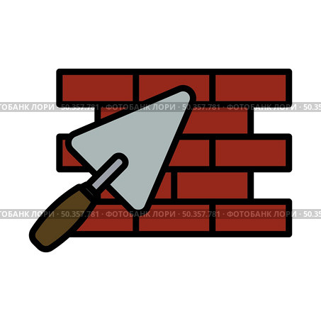 Icon Of Brick Wall With Trowel. Editable Bold Outline With Color Fill Design. Vector Illustration. Стоковая иллюстрация, агентство Ingram Publishing / Фотобанк Лори