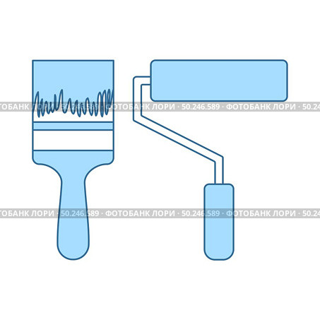 Icon Of Construction Paint Brushes. Thin Line With Blue Fill Design. Vector Illustration. Стоковая иллюстрация, агентство Ingram Publishing / Фотобанк Лори