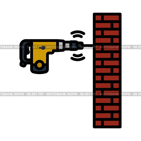 Icon Of Perforator Drilling Wall. Editable Bold Outline With Color Fill Design. Vector Illustration. Стоковая иллюстрация, агентство Ingram Publishing / Фотобанк Лори