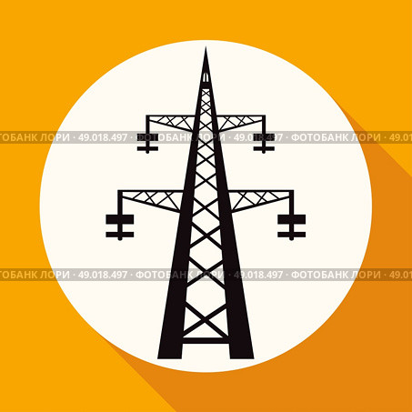 Icon Power transmission tower on white circle with a long shadow. Стоковая иллюстрация, агентство Ingram Publishing / Фотобанк Лори