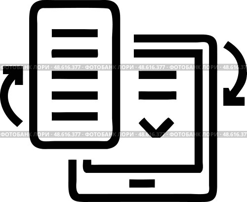 Иконка обмена данными между документом и планшетом. Стоковое AI-изображение, AI-художник Ольга Невская / Фотобанк Лори
