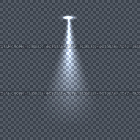 Illumination with Light Effects on Transparency. Illumination with bright light effects on transparent plaid background. Lighting with spotlights. Scene stage disco spotlight lights. Projectors light sources. Glowing glitter. Bright sparkle. Vector. Стоковое фото, агентство Ingram Publishing / Фотобанк Лори