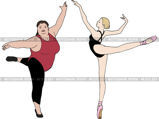Illustration of a plus size woman dancing with an slim woman. Women Diversity. Стоковое фото, агентство Ingram Publishing / Фотобанк Лори