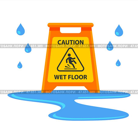 Illustration of isolated caution  slippery with drop water. Стоковая иллюстрация, иллюстратор Вячеслав Беспутин / Фотобанк Лори