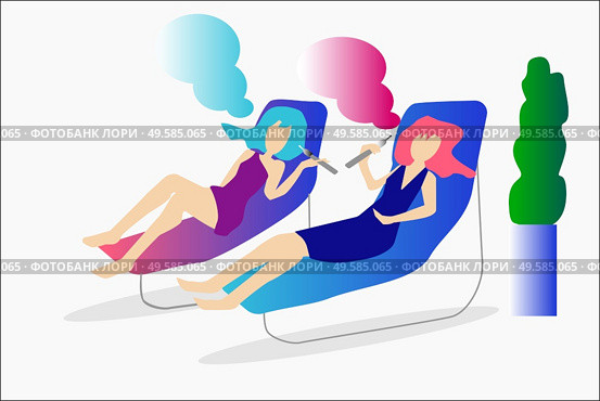Illustration of two women vaping e-cigarrette. Стоковое фото, агентство Ingram Publishing / Фотобанк Лори