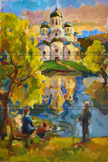 In the city park. Oil painting on canvas by artist Inna Prityazhnyuk. Стоковая иллюстрация, иллюстратор Сергей Пристяжнюк (Serg Zastavkin) / Фотобанк Лори