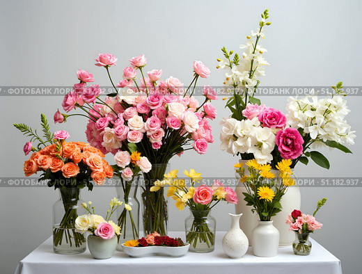 Indulge in the allure of nature with our captivating flower bouquet photography. Each image is a burst of vibrant blooms, celebrating the elegance of petals and the artistry of floral design. Стоковое AI-изображение, AI-художник Анна Сивакова / Фотобанк Лори