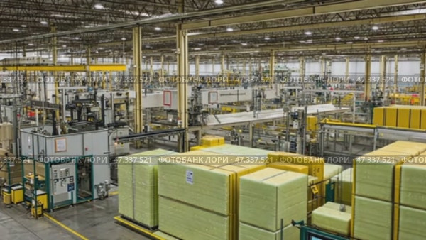 Industrial manufacturing process moving insulation panels. Стоковое AI-видео, аниматор Юрий Поздников / Фотобанк Лори