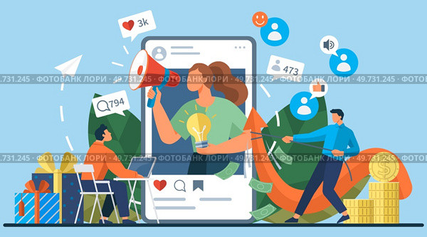 Influencer. Vector illustration. Influencers are known for their creativity and ability to captivate their audience Influencers have power to shape public opinion through their content The influence. Influencer. Broadcasting their message to wide audience is essential part influencers job. Стоковое фото, агентство Ingram Publishing / Фотобанк Лори