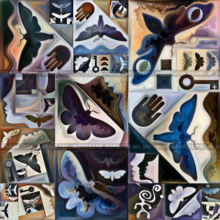 Inner Encryption series. Colorful collage of abstract organic forms and  art textures on subject of hidden meanings, sacred life, drama, poetry, mysticism and art. Стоковое фото, агентство Ingram Publishing / Фотобанк Лори