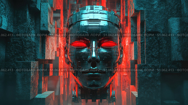 innovation vibrating robot face ai generated. Стоковое AI-изображение, AI-художник Vectorwin / Фотобанк Лори