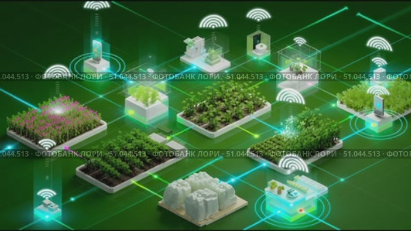 Innovative design showcases smart farming technology in sustainable agriculture setup. Стоковое AI-видео, аниматор Сергей Толмачёв / Фотобанк Лори