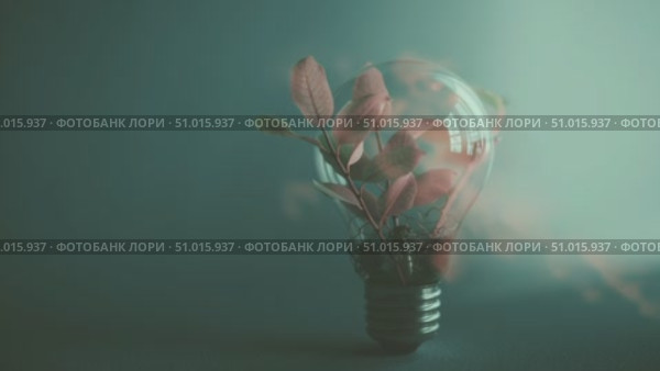 Innovative plant growth inside a light bulb symbolizes eco-friendly ideas for a sustainable future. Стоковое AI-видео, аниматор Сергей Толмачёв / Фотобанк Лори
