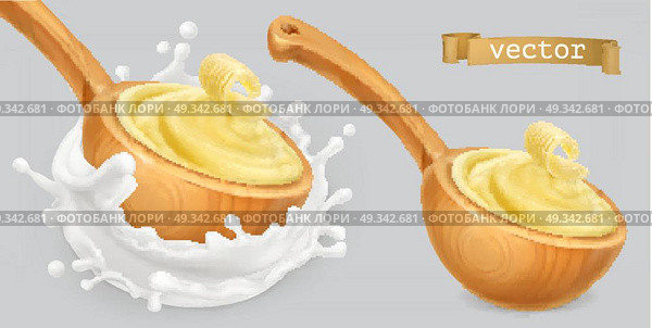 Instant mashed potatoes, with butter and milk. 3d vector icon set. Стоковая иллюстрация, агентство Ingram Publishing / Фотобанк Лори