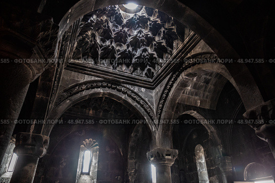 Interior of Geghard Monastery (2024 год). Стоковое фото, фотограф Юлия Бабкина / Фотобанк Лори