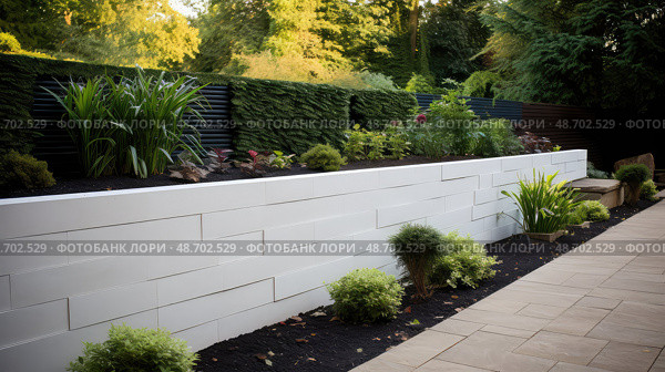 interlocking landscaping retaining wall ai generated. Стоковое AI-изображение, AI-художник Vectorwin / Фотобанк Лори