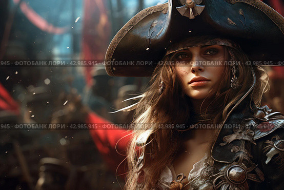 Intimidating Pirate queen portrait. Generate Ai. Стоковое AI-изображение, AI-художник Иван Рябоконь / Фотобанк Лори