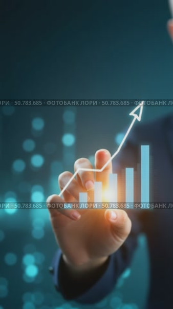 Investment of growth on currency rate. Businessman draws growing virtual hologram of statistics, graph and chart. Business strategy development and growing growth plan. Стоковое AI-видео, аниматор Sergey Grishin / Фотобанк Лори