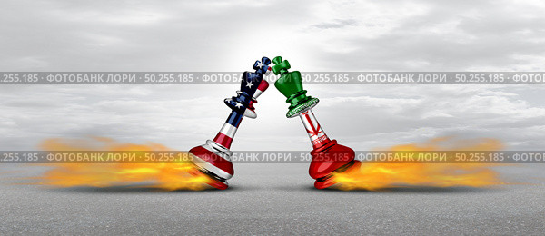 Iran American competition and Iranian war crisis as US military tension conflict or United States middle east imminent threat risk concept as a security problem due to armed confrontation and sanctions as a 3D illustration. Стоковое фото, агентство Ingram Publishing / Фотобанк Лори