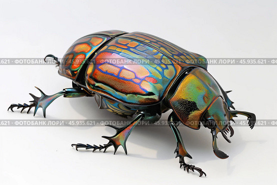 Iridescent beetle posing on white background. Стоковое AI-изображение, AI-художник Иван Рябоконь / Фотобанк Лори