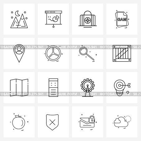 Isolated Symbols Set of 16 Simple Line Icons of map, man location, medical, gam, file type Vector Illustration. Стоковая иллюстрация, агентство Ingram Publishing / Фотобанк Лори