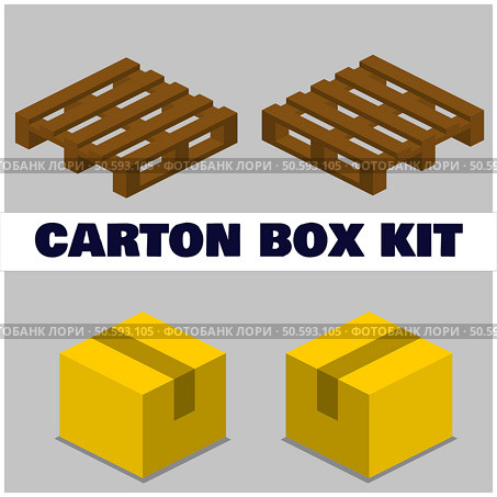 Isometric cardboard boxes and pallets. stock illustration Box - Container, Full, Isometric Projection, Arranging, Belarus. Стоковая иллюстрация, агентство Ingram Publishing / Фотобанк Лори