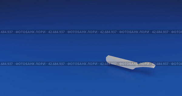 Изолированный реалистичный белый символ панорамирования с тенью. Расположен в правой части сцены. Трехмерная иллюстрация на синем фоне. Стоковая иллюстрация, иллюстратор Карпенко Алексей / Фотобанк Лори