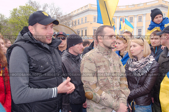 Известный майдановский сотник - Владимир Парасюк выступает на митинге в Одессе (2014 год). Редакционное фото, фотограф KEN VOSAR / Фотобанк Лори