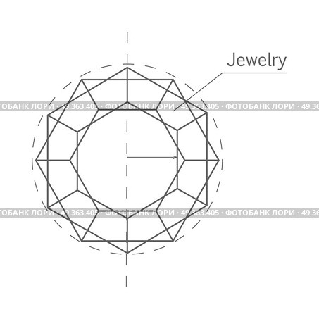 Jewelry Production Sketch Isolated. Precious Stone. Jewelry production sketch isolated on white. Jewelry designer works on hand drawing sketch of precious stone. Draft outline of diamond ring design. Project of brilliant ring. Vector illustration. Стоковая иллюстрация, агентство Ingram Publishing / Фотобанк Лори