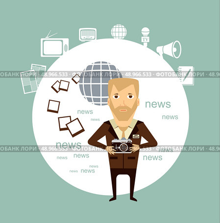 journalist photographs illustration. Flat modern style vector design . Стоковая иллюстрация, агентство Ingram Publishing / Фотобанк Лори