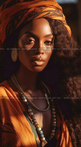 Juneteenth, a day for freedom - Portrait of a beautiful African girl with dark skin tone. Стоковое AI-изображение, AI-художник Veniamin Kraskov / Фотобанк Лори