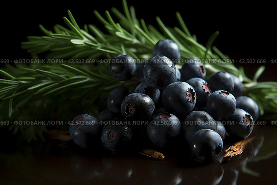 Juniper berries table wood table. Generate Ai. Стоковое AI-изображение, AI-художник Иван Рябоконь / Фотобанк Лори