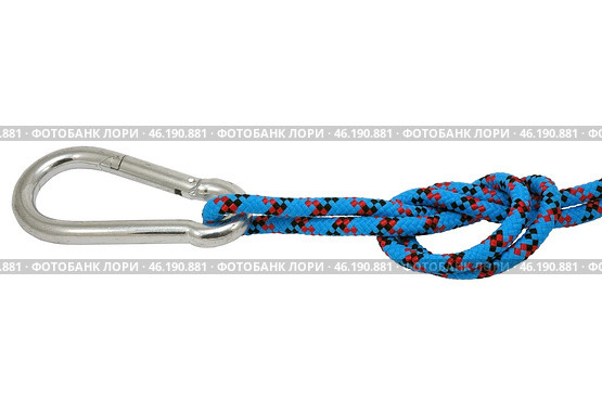 Карабин и веревка на белом фоне. Carabiner and rope on a white background. Стоковое фото, фотограф Татьяна Д / Фотобанк Лори