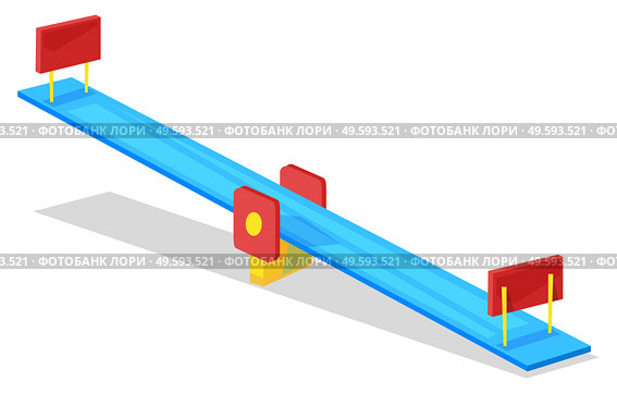 Kindergarten or playground, seesaw isolated object vector. Childish swing, summer outdoor activity, balance and plank with seats, wooden construction. Seesaw Isolated Object, Kindergarten or Playground. Стоковая иллюстрация, агентство Ingram Publishing / Фотобанк Лори