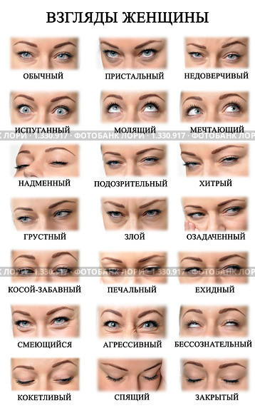 Коллаж "Разные по эмоциям взгляды молодой женщины" на белом фоне. Стоковая иллюстрация, иллюстратор Смирнов Павел / Фотобанк Лори