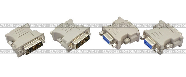 Компьютерные переходные разъемы - адаптеры. DVI to VGA adapter. Стоковое фото, фотограф Татьяна Д / Фотобанк Лори
