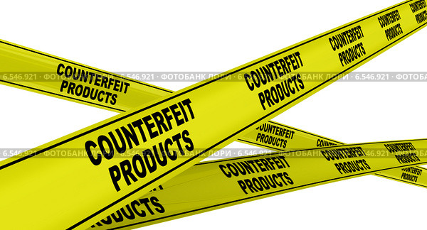 Контрафактная продукция (Counterfeit products). Желтая оградительная лента. Стоковая иллюстрация, иллюстратор WalDeMarus / Фотобанк Лори