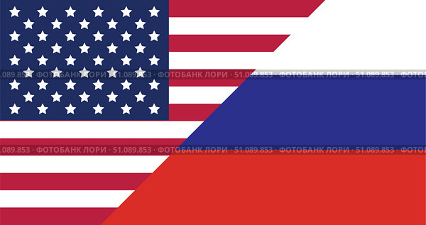 Концепция флагов Российской Федерации и Соединенных Штатов Америки. Векторная иллюстрация. Стоковая иллюстрация, иллюстратор Photolart / Фотобанк Лори