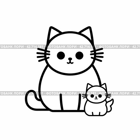 Кошка с котенком. Контурная раскраска. Generative AI. Стоковое AI-изображение, AI-художник Щеголева Ольга / Фотобанк Лори