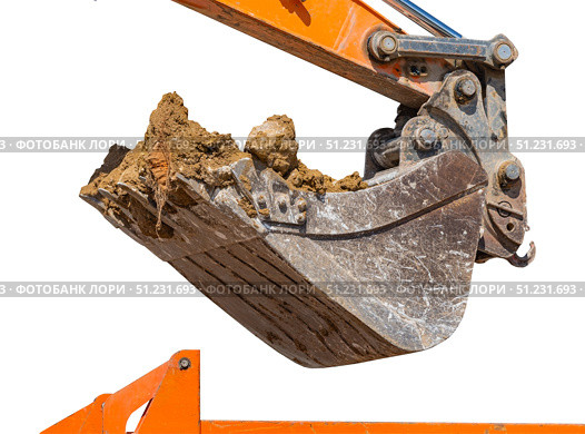 Ковш современного экскаватора на белом фоне. Bucket of a modern excavator on a white background. Стоковое фото, фотограф Татьяна Д / Фотобанк Лори