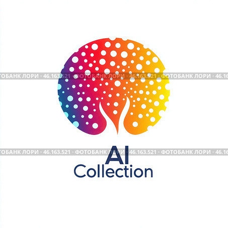 Красочный логотип для коллекции AI. Логотип представляет собой дерево со множеством точек. Стоковое AI-изображение, AI-художник Ярославский Максим / Фотобанк Лори