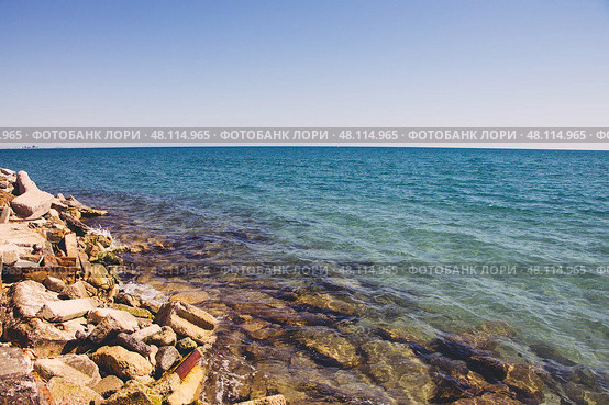 Крым, Евпатория, курорт, опасный берег, Чёрное море, камни. Стоковое фото, фотограф Андрей Макаренко / Фотобанк Лори