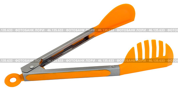 Кухонные щипцы на белом фоне. New food tongs on white background. Стоковое фото, фотограф Татьяна Д / Фотобанк Лори