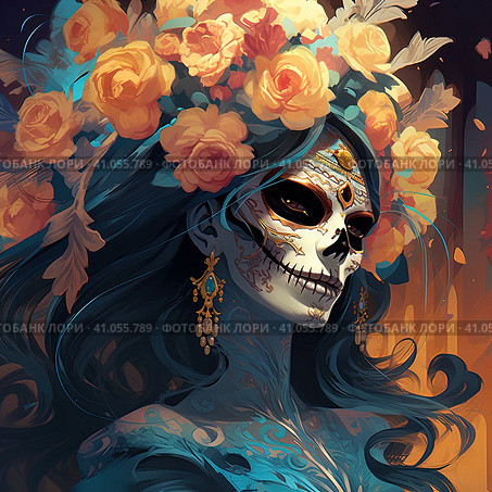 la catrina jovial skeleton death goddess dnd. Generative AI. Стоковое AI-изображение, AI-художник Ирина Ручушкина / Фотобанк Лори