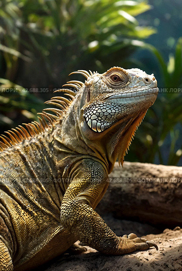 land iguana (Conolophus subcristatus) endemic to Galapagos islands. Lizards (Conolophus) in tropical animal world. Observation of wildlife area. Holiday adventure in Ecuador. Стоковое AI-изображение, AI-художник Aleksandr Golubev / Фотобанк Лори