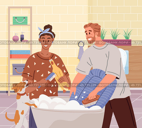 Laundry. Vector illustration. The laundry metaphor symbolizes purification self Cleaning clothes requires right detergent Proper equipment is essential for effective laundry Drying clothes. Laundry. Dirty clothes be transformed through washing. The washer is domestic appliance used for laundry. Стоковая иллюстрация, агентство Ingram Publishing / Фотобанк Лори