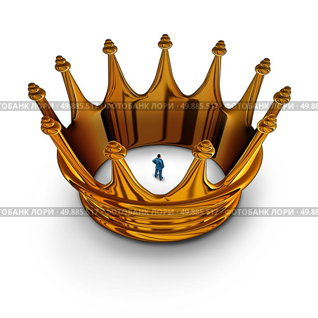 Leadership prisoner business concept as a businessman trapped and restricted inside a gold king crown as a metaphor for having management restrictions and limited in powers to do much. Стоковое фото, агентство Ingram Publishing / Фотобанк Лори