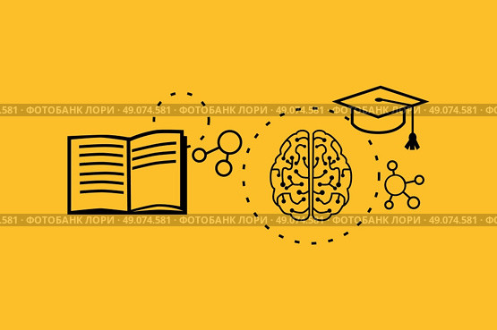 Learning ability concept design. Strategy education, development business skill, solution work, success learn, motivation teaching, training. Back to shool. Thin line black on yellow. Стоковая иллюстрация, агентство Ingram Publishing / Фотобанк Лори