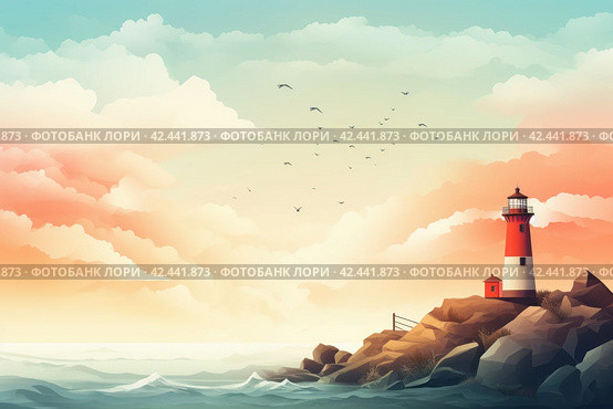 Lighthouse morning background. Generate Ai. Стоковое AI-изображение, AI-художник Иван Рябоконь / Фотобанк Лори
