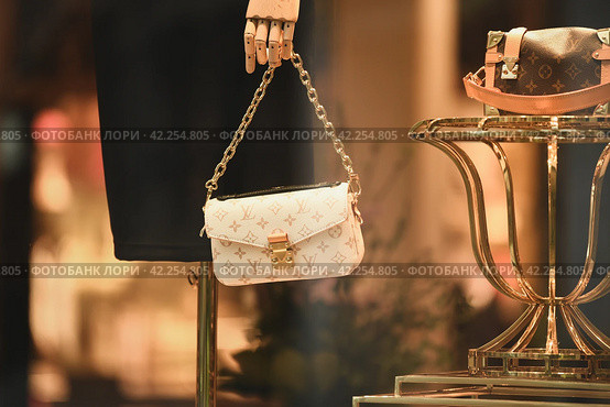 LILLE, FRANCE - FEBRUARY 21,2024 : Bag Louis Vuitton in the shop window at store. Редакционное фото, фотограф Irina Kuchugurina/Gaudy / Фотобанк Лори